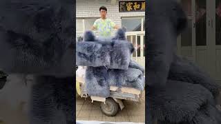 Pure sheepskin fur single student mattress sheep skin bed blanket [upl. by Uhej]