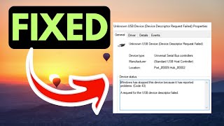 Unknown USB Device Device Descriptor Request Failed FIXED [upl. by Tally]