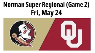 2024 May 24  Softball  Florida State vs 2 Oklahoma  Norman Super Regional Game 2  20240524 [upl. by Syned]