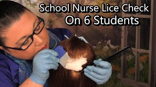 ASMR School Nurse Lice Check on 6 Students but 3 infested Lice Treatment Lice Removal Medical RP [upl. by Llebana]