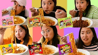 taste testing 6 different fire noodles  samyang mukbang 🍜🔥 [upl. by Bernj32]