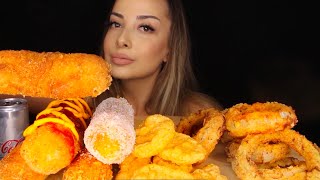 KORE USULÜ CORN DOG MOZZARELLA DEV SOĞAN HALKASI NUGGET  KOREAN CORN DOG  TÜRKÇE ASMR MUKBANG [upl. by Meeharbi]