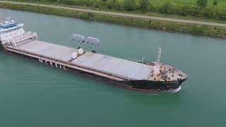 Evans Spirit Cargo Ship  Welland Canal 4K Video  Aerial view ship [upl. by Carothers377]