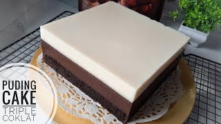 PUDING LAPIS COKLAT  Triple Chocolate Pudding Cake Tanpa Oven [upl. by Ellekram190]