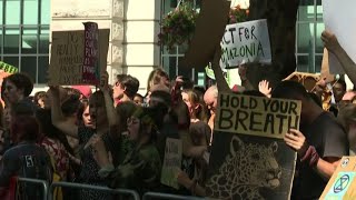 Amazzonia proteste fuori dallambasciata brasiliana a Londra [upl. by Rehtse]