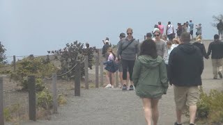 Visitors flock for distant glimpse of remote Kilauea eruption even as activity pauses [upl. by Venable]