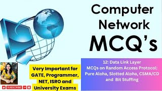 Lec 12Data Link Layer MCQs on Pure amp Slotted Aloha CSMACD Bit Stuffing covered important points [upl. by Arihk]