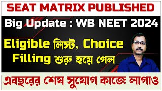 WB NEET 24  Seat Matrix amp Eligible List Published  Start Choice Filling for Stray Round [upl. by Mattias]