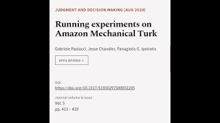 Running experiments on Amazon Mechanical Turk  RTCLTV [upl. by Gable433]