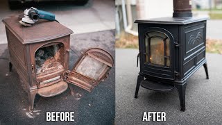 Restoring Refurbishing Removing Rust and Installing a Cast Iron Wood Stove [upl. by Ecirual]