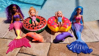 Mermaids  Elsa amp Anna toddlers  Barbie dolls  pool fun  floaties  water fun [upl. by Shayne]