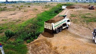 Landfill by skill wheel loader amp Bulldozer soil amp 10 Wheels truck dumpping [upl. by Kneeland]