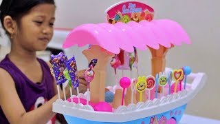 Drama Hana Main Jualan Es Krim Beneran amp Permen Lollipop Pakai Mainan Ice Cream Cart Uangnya Beneran [upl. by Duffy]