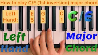 Piano Lesson 107 How to play CE 1st inversion major chord with the left hand tutorial [upl. by Nomyaw340]