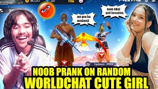 Noob prank on random world chat cute girl🤣🤣 she call me bot😡 Garena free fire [upl. by Ahsenroc160]