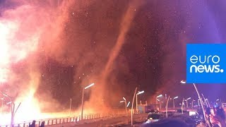 New Year firenado threatens Dutch seaside resort [upl. by Sindee]