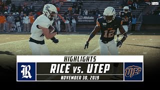 Rice vs UTEP Football Highlights 2019  Stadium [upl. by Gillman]