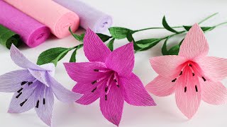 🌸LILY🌸 Crepe Paper FlowersFlower Craft Ideas [upl. by Oshinski]