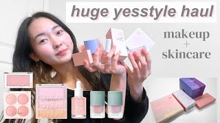 💗 HUGE k beauty yesstyle haul  makeup amp skincare  swatches review viral productsblush obsession [upl. by Uhthna]