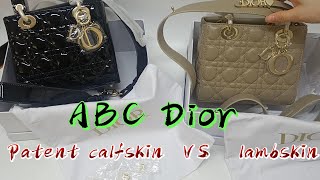 SMALL LADY DIOR BAG  2023  ABC DIOR lambskin VS Patent calfskin leather [upl. by Nibot234]