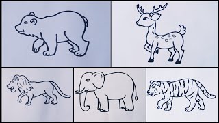 Animals drawing How to draw Wild animals easy step by step [upl. by Enitsirhk586]