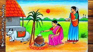 pongal festival drawing easy bali pola painting [upl. by Nnaeel931]