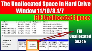 FIX The Unallocated Space In Hard Drive Window 1110  How to allocate unallocated space windows [upl. by Eldorado529]