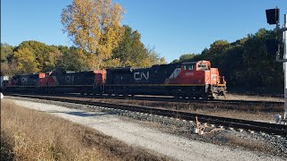 Beautiful fall day in Griffith indiana Sd60s GE rebuilds ballast cars cool centerbeam loads [upl. by Sherburne166]