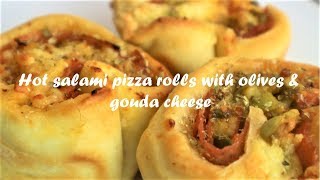 Hot salami pizza rolls with olives amp gouda cheese recipe [upl. by Persis]