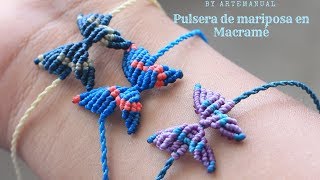 Pulsera de Mariposa en Macrame  Macramé tutorial  Paso a Paso [upl. by Lathrop]