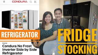 Condura No Frost Inverter Review Side by Side Refrigerator  Unboxing our New Ref  Fridge Stocking [upl. by Aicilef]