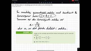 R2 1D Flere rekker 2 Uendelige geometriske rekker sum eksempel 30 [upl. by Rabiah]