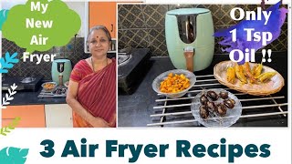 3 Air Fryer Recipes I My Solara Air FryerI Sweet Potato Roast I Stuffed Brinjal I MirchiBajji I [upl. by Adanama]