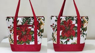 EASY CLOTH BAG MAKING AT HOME  SHOPPING BAG CUTTING AND STITCHING  DIY TOTE BAG WITH LINING [upl. by Elleynad324]