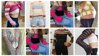 Crochet sleeve designs and crochet crop shirt design ideas [upl. by Pleione]