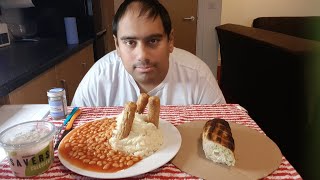 sausages amp mash with beans mukbang [upl. by Ennasil]