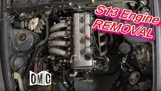 KA24DE engine removal out of a S13 Nissan 240sx [upl. by Nirok]