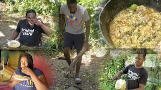 Carrot 🥕Rice W Cheese 🧀 Ackee And Chicken Back Outdoor Cooking With Friends [upl. by Piers]