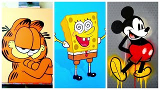 5 Popular Cartoon Characters Painting Tutorials For Beginners  Simple Acrylic Painting Techniques [upl. by Leahcir]