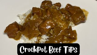 EASY CROCKPOT BEEF TIPS AND GRAVY [upl. by Hinson]