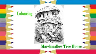 Colouring of a Marshmallows Tree House with Stories Marker Colours by HW Coloring [upl. by Lebasi]