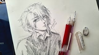 Easy Drawing Male Anime Character  How to Drawing manga  Traditional Art  Emo Style [upl. by Jowett413]