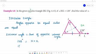 Class 7 TN Maths Term II 4 Geometry Example 48 In given isosceles triangle IJK if ∠IKL 128° [upl. by Gildus969]