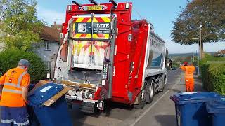 Waverley borough Council Biffa Mercedes olympus econic emptying blue recycling bins [upl. by Leahcimnaes411]