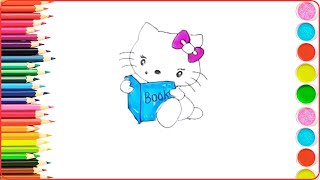 cute cat reading book kids drawing Magic fingers art drawing tutorial [upl. by Whelan]