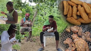 Jerk Pork with Festival  outdoor cooking jamaican style [upl. by Neelahs]