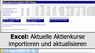 Aktienkurse in Excel importieren aktualisieren und damit weiterarbeiten [upl. by Jd418]