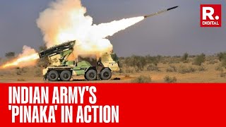 Watch Power Of Made In India MultiBarrel Rocket Launcher ‘Pinaka’ On Display In Pokhran [upl. by Ainahpets]