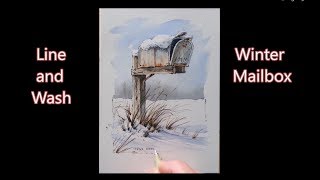 Paint a snow covered mailbox Line and wash watercolor Peter Sheeler [upl. by Ahsinek]