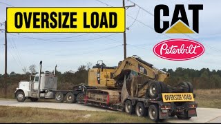 peterbilt 379 lowboy moving 320 cat excavator [upl. by Netsirc360]